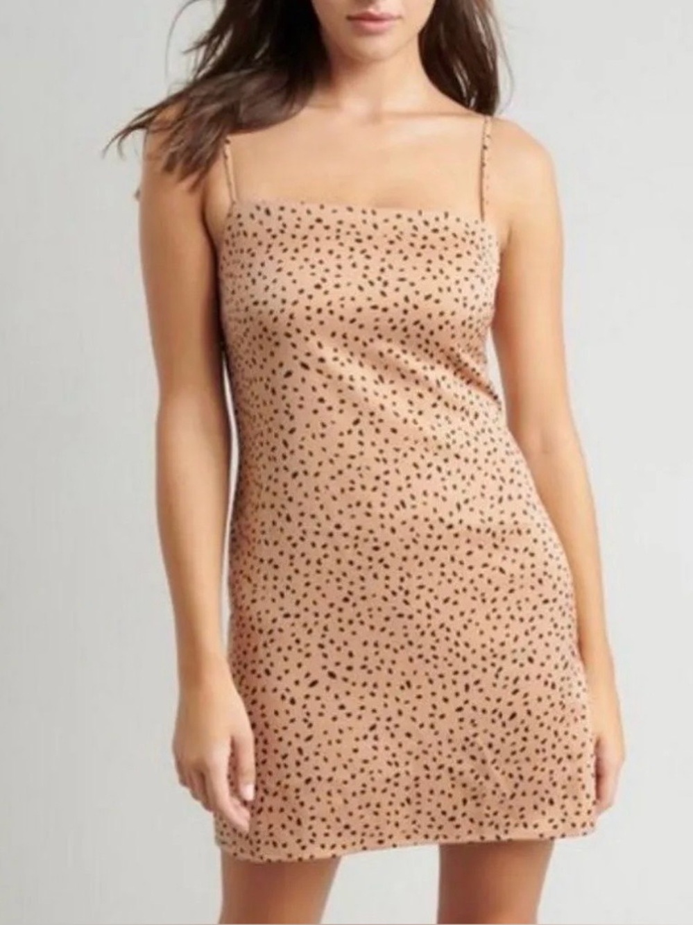 Garage Tan Mini Slip Dress with Black Spot Print